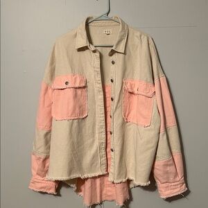 POL Two-Tone cream/beige and Pink denim type oversized shirt/jacket. Large.